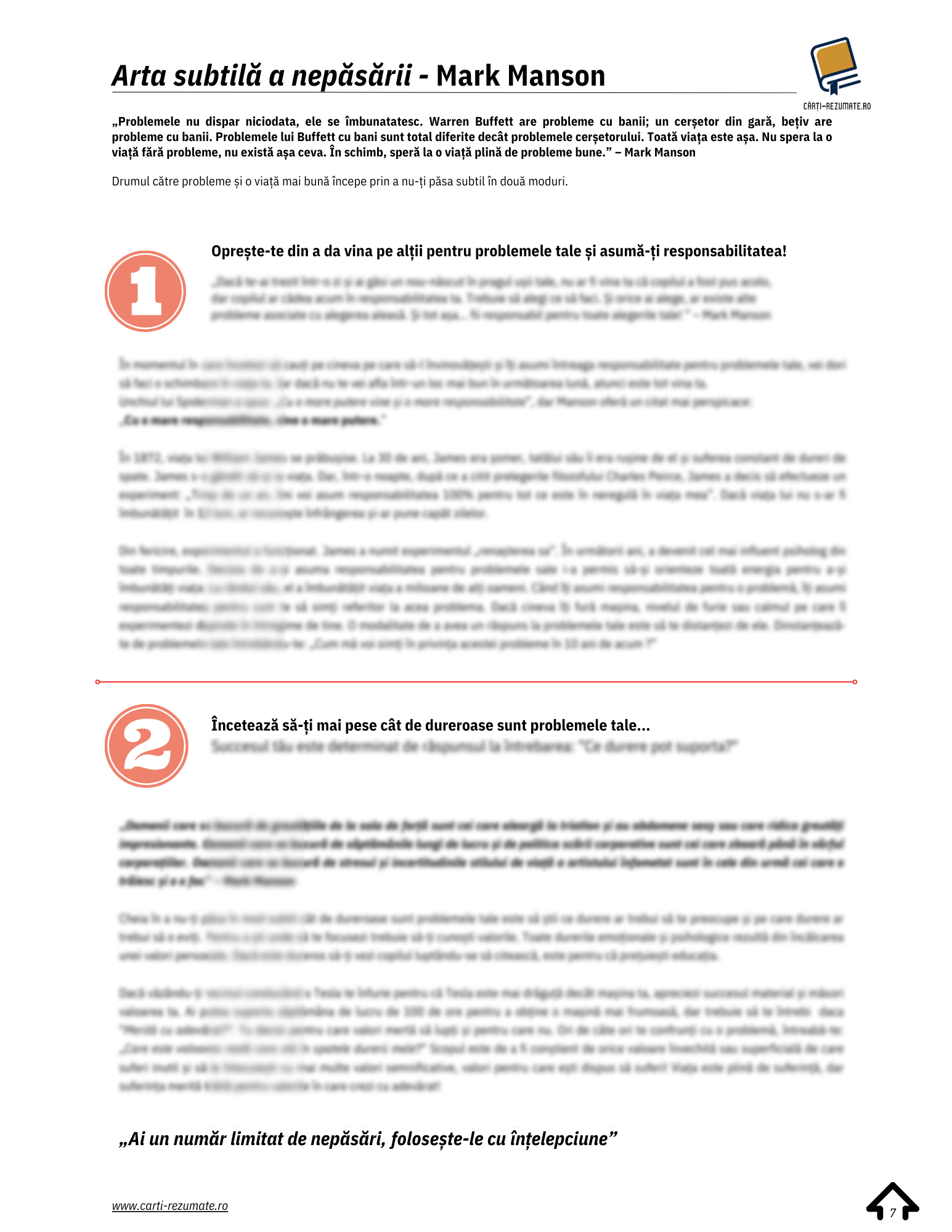 Arta subtilă a nepăsării rezumat o pagina - Mark Manson